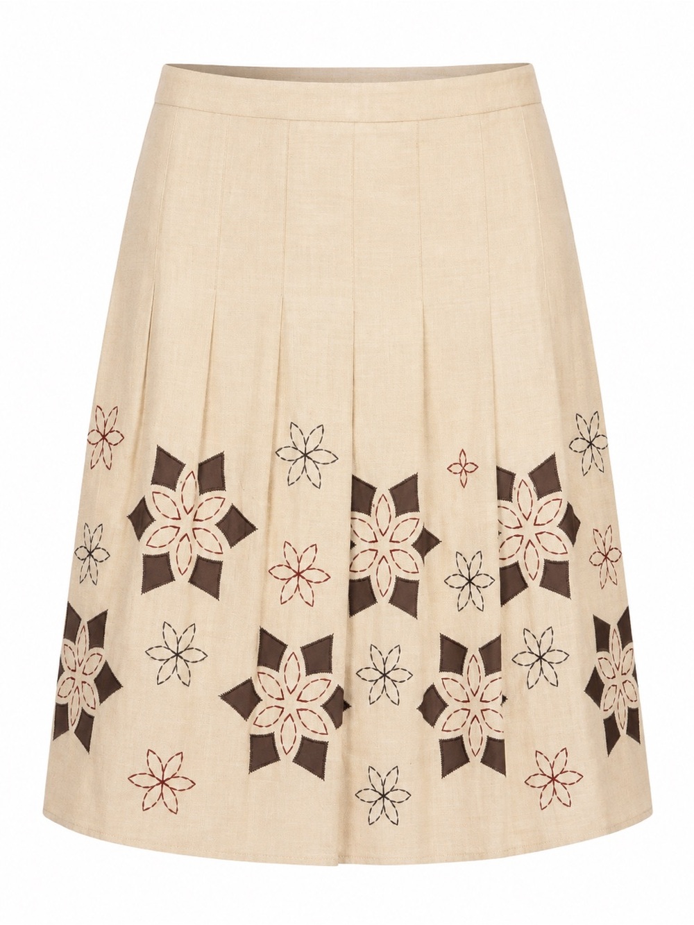 Loft tan embroidered stitched a line skirt, size 4